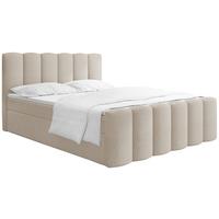 BOXBETT Serenity mit Bettkasten, Boucle Beige 120x200 cm – inkl. H4 Taschenfederkern Matratze & Foam Topper - Beige/Schwarz, Holz/Holzwerkstoff (120/200cm) - WFL GROUP