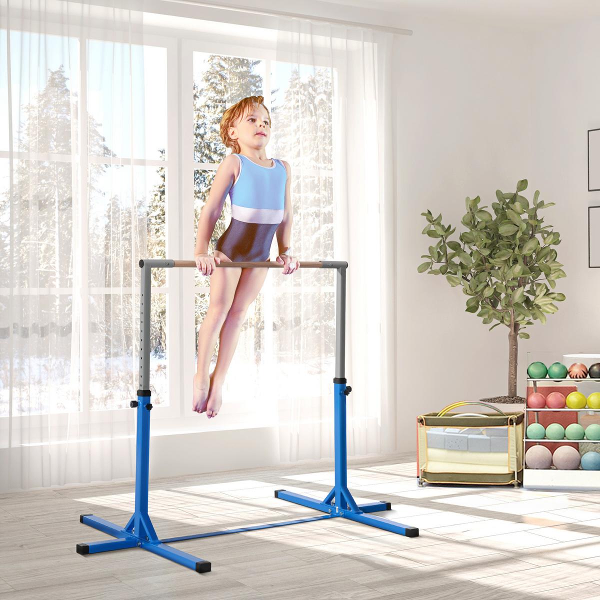 GYMNASTIK Turnreck Reckstange Turnstangen 13-stufige höhenverstellbar Blau - Blau, Metall (121/194cm) - HOMCOM