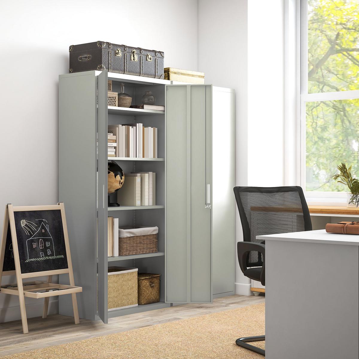 AKTENSCHRANK, Büroschrank mit 2 Türen, verstellbarer Ablage für Arbeitszimmer - Weiß, Metall (40/180/80cm) - HOMCOM