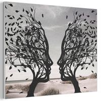AKUSTIKBILD Strand - Meer - Menschen - Baum - Moderne Kunst Wanddeko 70x50 cm - Hellgrau, Kunststoff (70/50/0.9cm) - MuchoWow