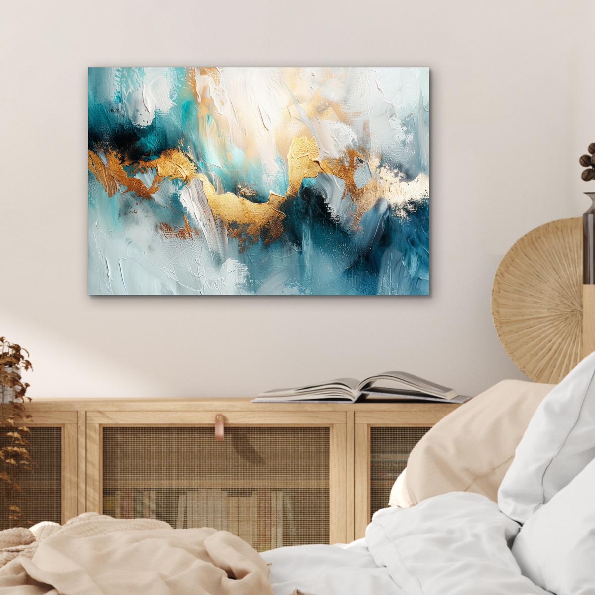 METALLBILD Abstrakt - Kunst - Gold - Blau Wandbild 60x40 cm - Petrol, Metall (60/40cm) - MuchoWow