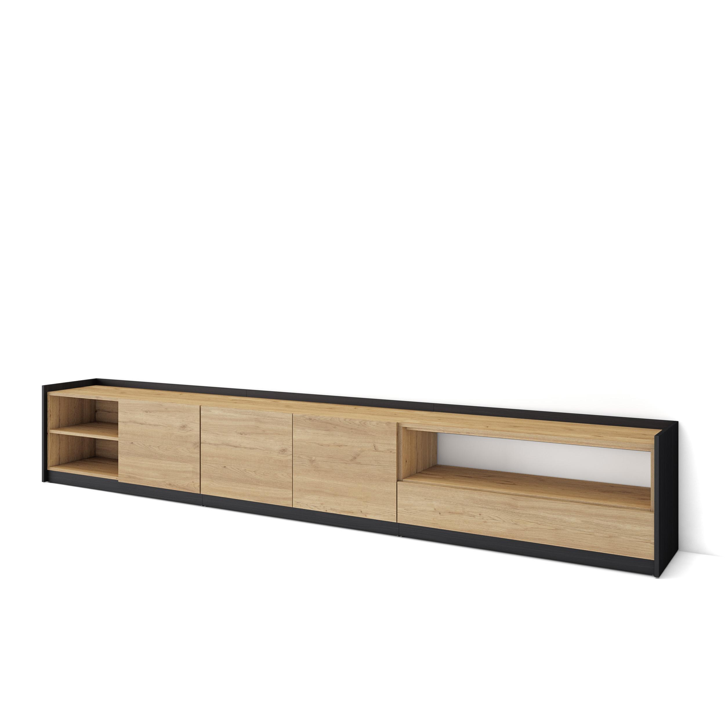 LOWBOARD, Eiche Schwarz, 310/37/50cm - Eichefarben, Holzwerkstoff (310/50/37cm) - Skraut Home