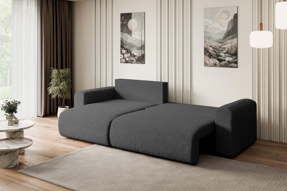 ECKSOFA mit Schlaffunktion und Bettkasten ORRO-L - 272x145x83 cm Grau Bouclé - Schwarz/Grau, Holzwerkstoff/Kunststoff (272/145cm) - ALTDECOR