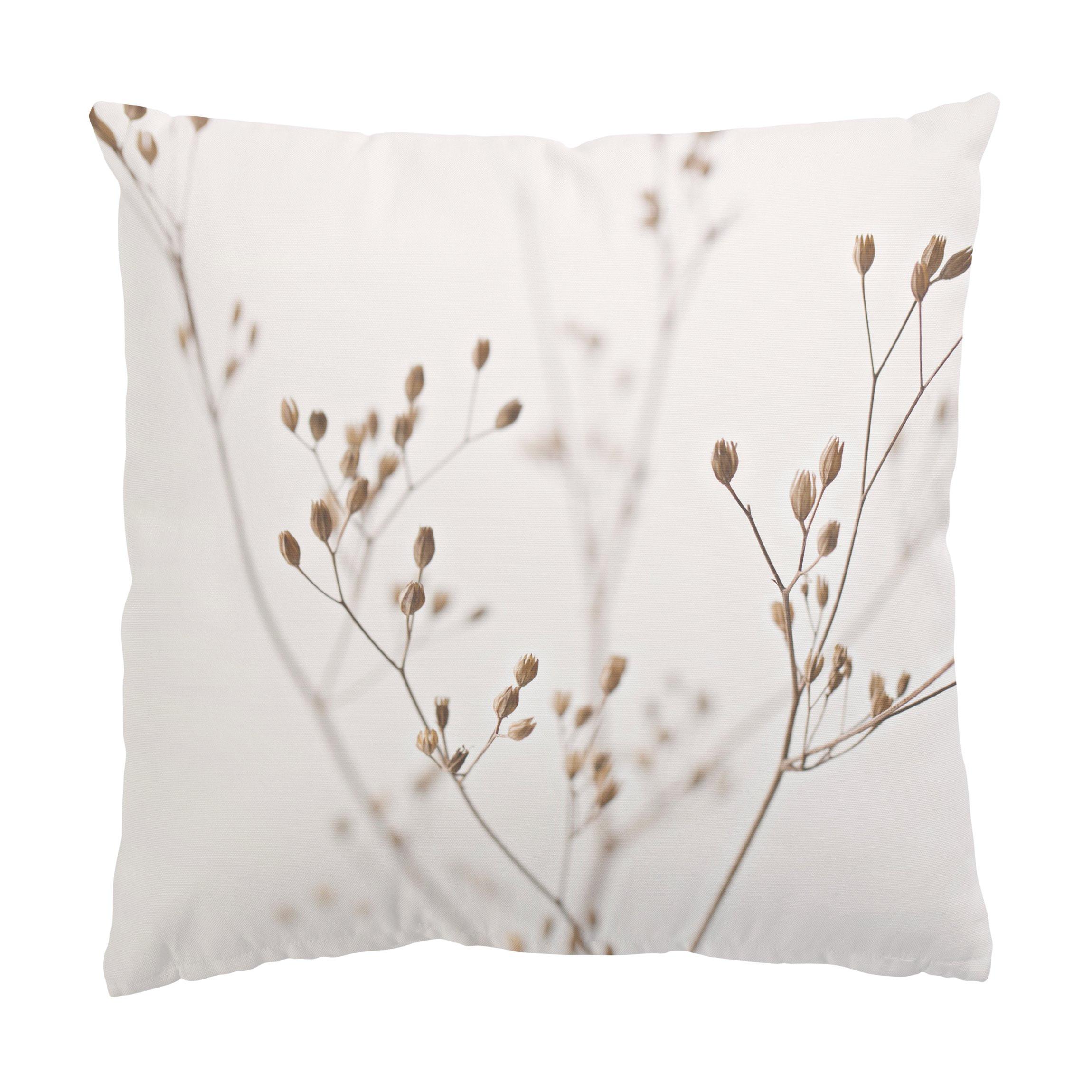 DEKOKISSEN Zarte Knospen am Wildblumenzweig 40/40 cm - Beige, Textil (40/40/10cm) - Bilderwelten