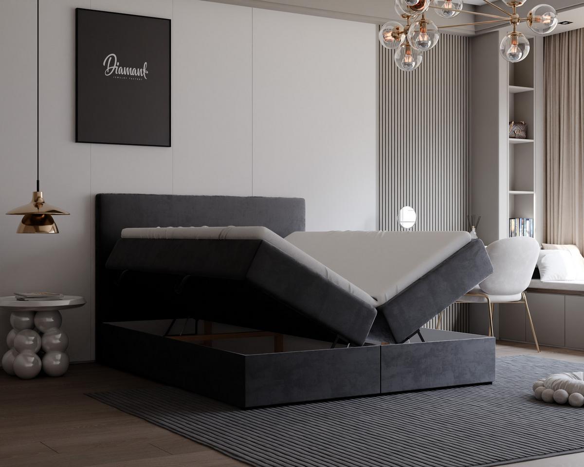 BOXBETT GIULIA 180/200 cm mit Matratze und Topper, Dunkelgrau - Dunkelgrau, Textil (180/200cm) - Idohome