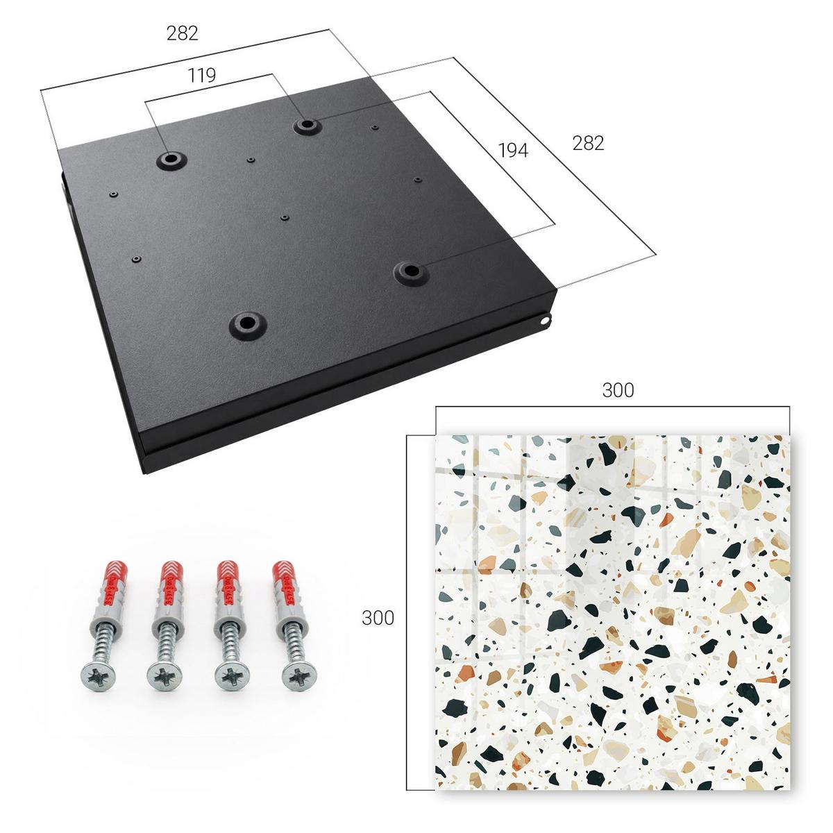 SCHLÜSSELBOX Schwarz 30x30 cm- Türöffnung nach rechts - Terrazzo-Muster - Grau, Metall (30/30/5cm) - TULUP