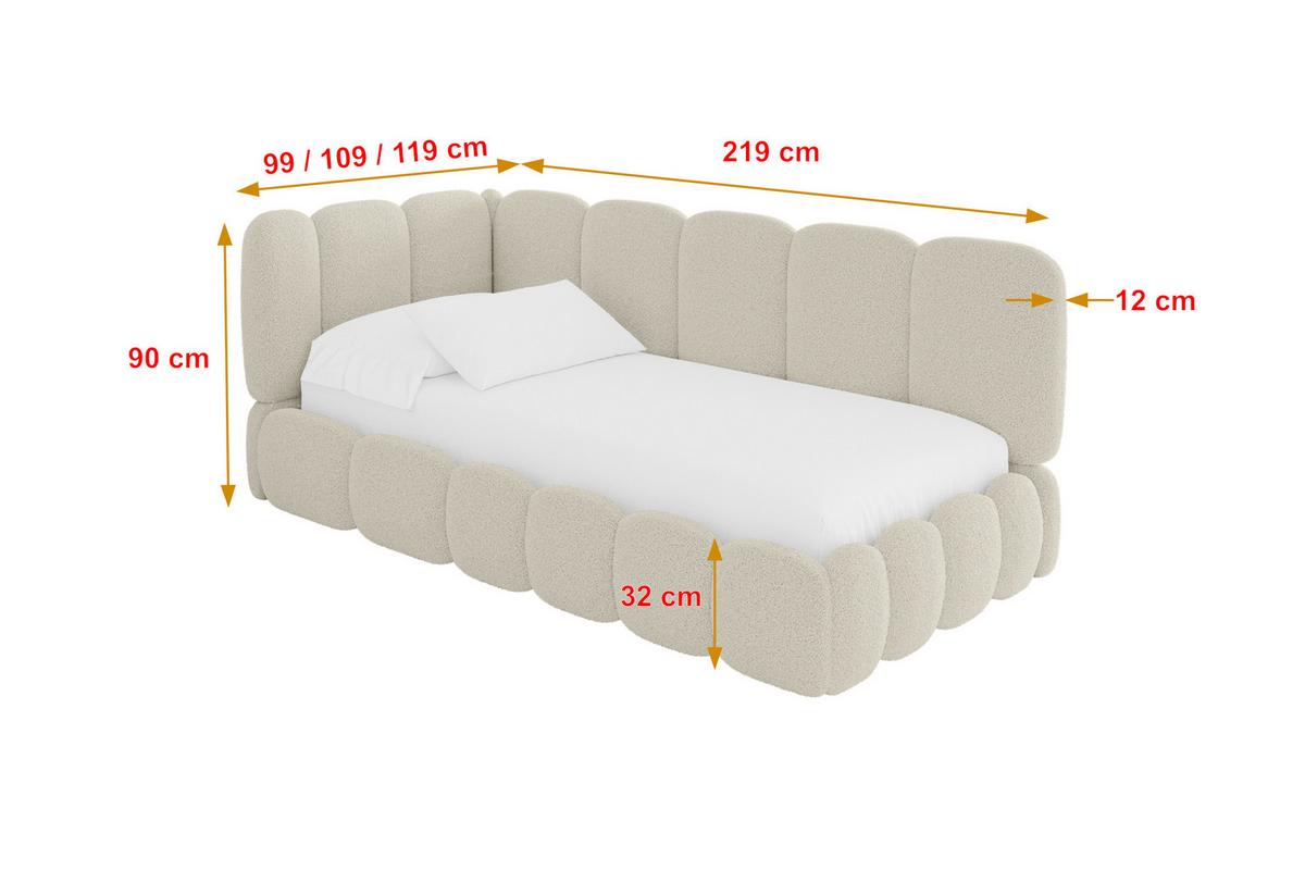 EINZELLBETT Jugendbett mit Bettkasten, Rechts - AVRY 80x200 Beige - Perlmutt, Holzwerkstoff/Textil (80/200cm) - ALTDECOR
