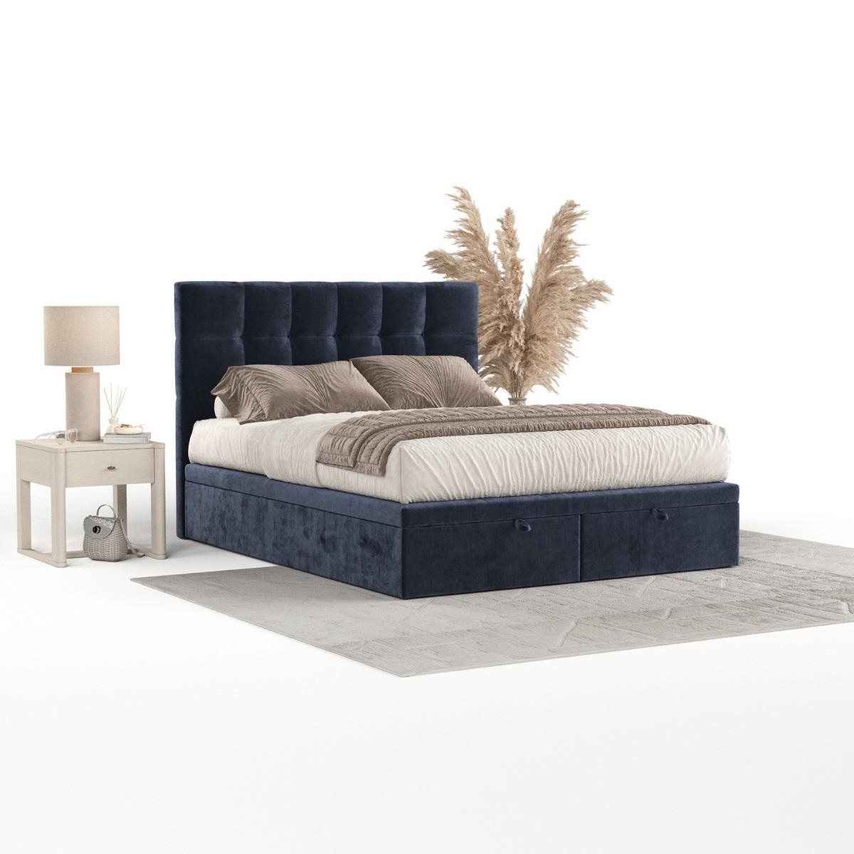 POLSTERBETT Guam mit Stauraum 120/200 cm Marineblau im Lotta Stoff - Schwarz/Dunkelblau, Holz/Holzwerkstoff (120/200cm) - AltaBeds