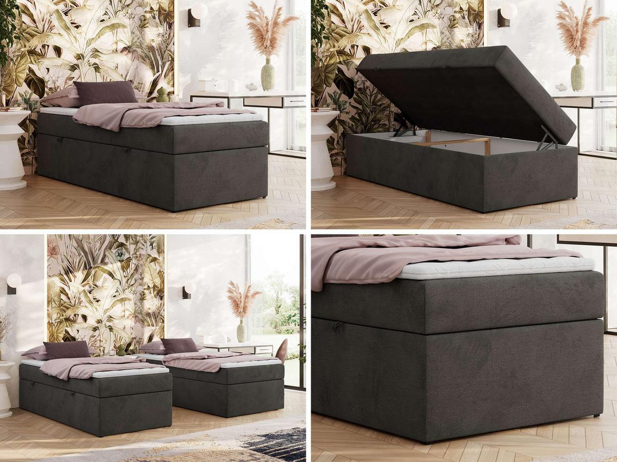 BOXBETT ZERO 90/200 - Dunkelgrau Kunstleder - H4 - Topper T25 - Dunkelgrau, Textil (90/200cm) - MKS