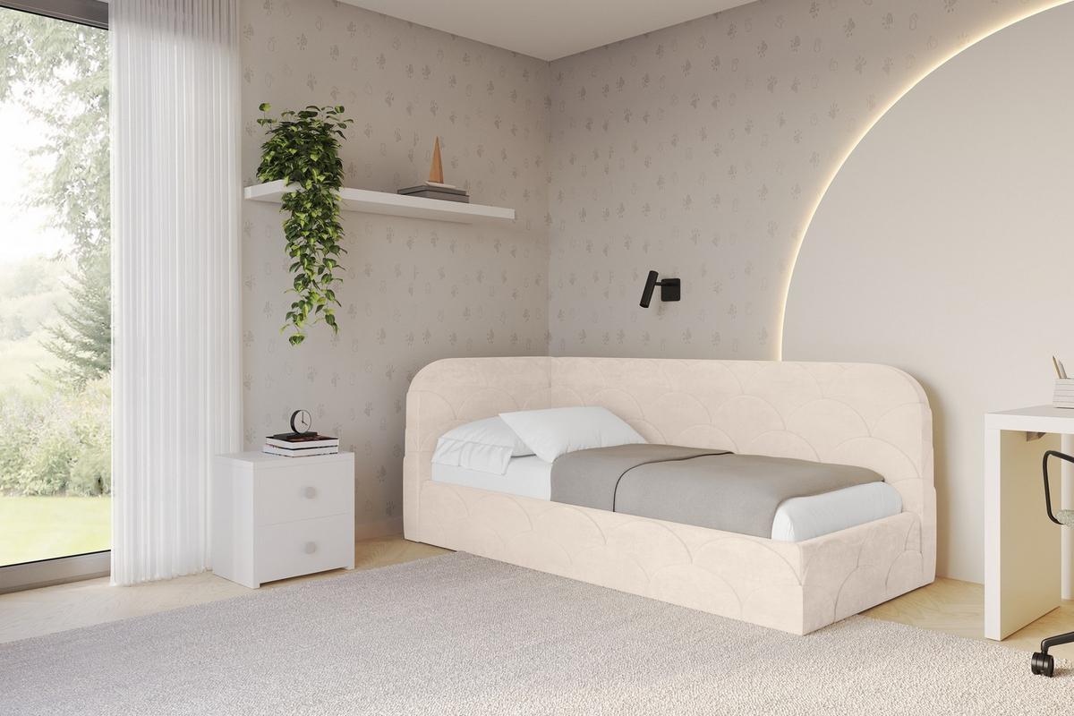 EINZELLBETT Jugendbett mit Bettkasten, Rechts - ELRY 80x200 Beige - Naturfarben, Holzwerkstoff/Textil (80/200cm) - ALTDECOR