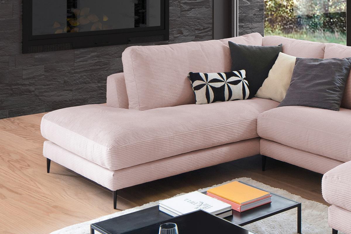 WOHNLANDSCHAFT CARA Pink Cord - Roségold/Schwarz, Textil (341/84/223cm) - KAWOLA