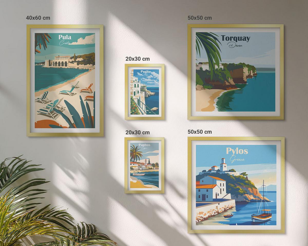 BILDER SET 5er Set - 50x50 cm & 20x30 cm & 40x60 cm Goldrahmen - Italienische Küstenstädte - Goldfarben, Kunststoff (40/60cm) - TULUP