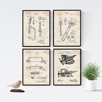 POSTER Set mit 4 Jahrgang Patenten Werkzeuge 2 A4 Schwarzer Rahmen - Schwarz, Papier (29.7/3cm) - Nacnic