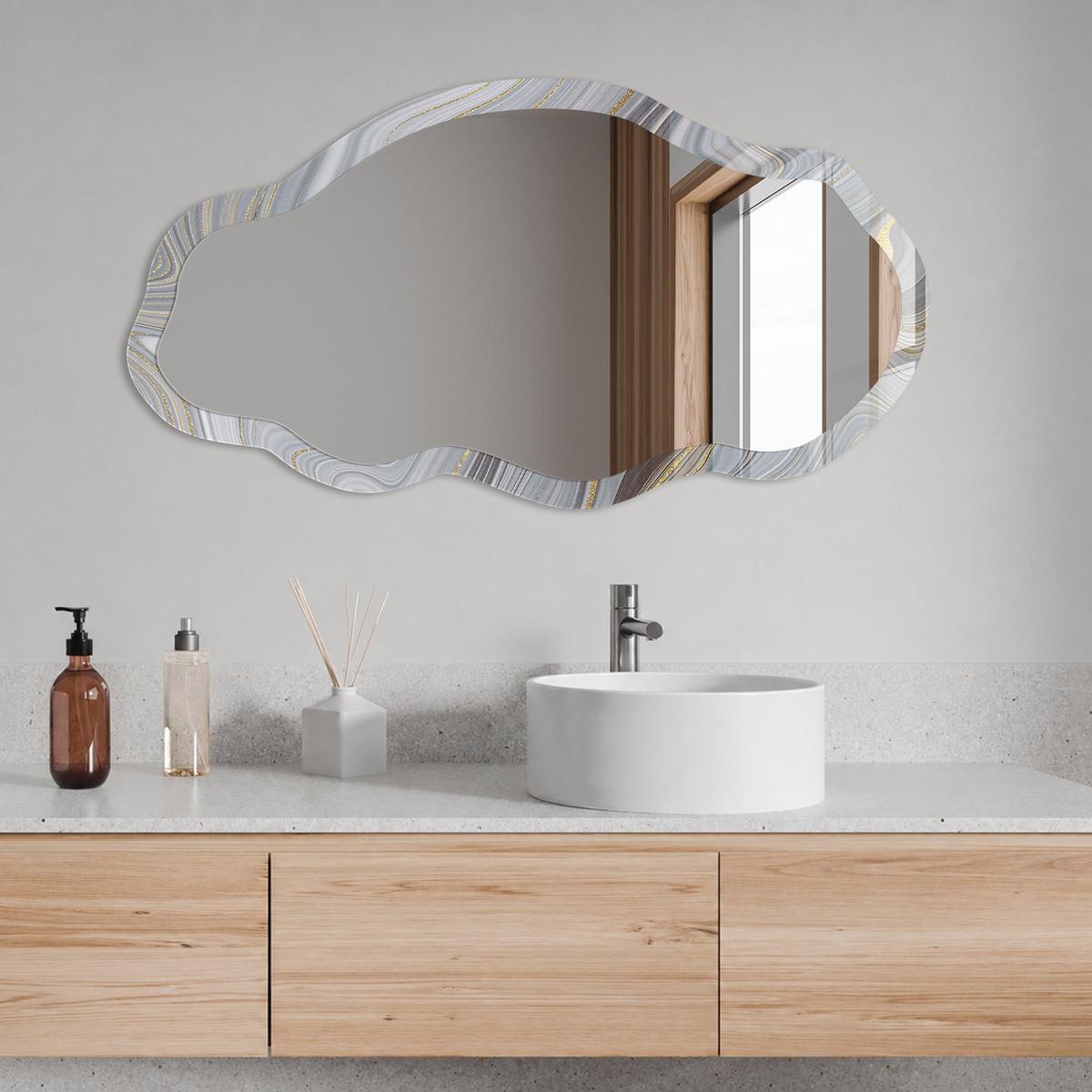 SPIEGEL 90x45 cm asymmetrisch mit Druck - Marmorlinien - Transparent, Glas (45/90/0.4cm) - TULUP