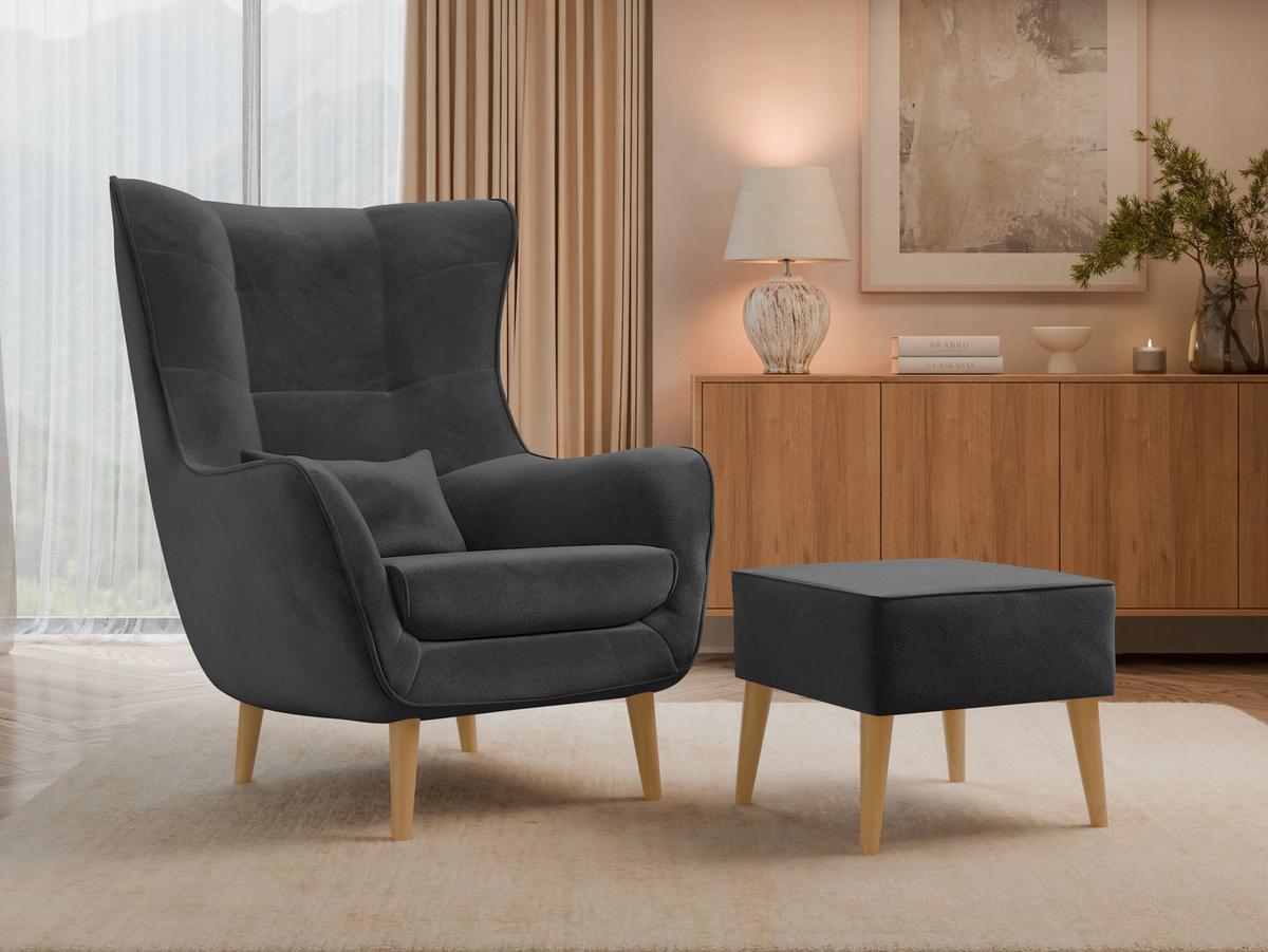 SESSEL Estjano mit Fußbank - Beige/Grau, Holz/Textil (80/106/95cm) - MIRJAN24