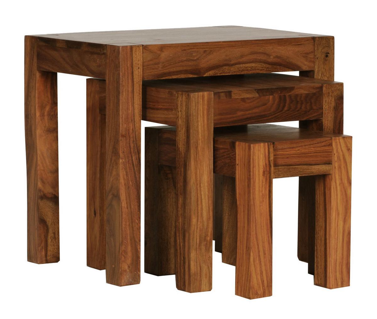 BEISTELLTISCH 3er Set Massivholz Landhausstil MUMBAI, Dunkelbraun 35x45x50 cm - Dunkelbraun/Braun, Holz (45/35/50cm) - KADIMA DESIGN