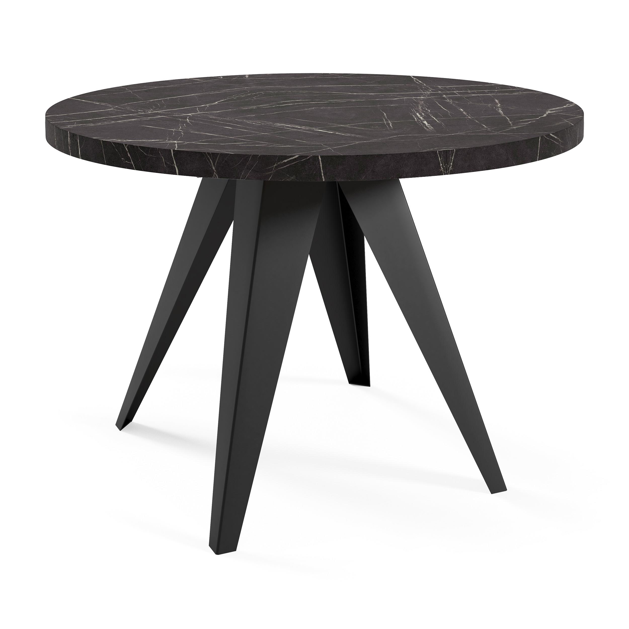 ESSTISCH Alma, Tisch mit Ausziehfunktion, 120 cm, Schwarz+Black Pietra Grigia - Schwarz, Metall (120/120/76cm) - Beautysofa