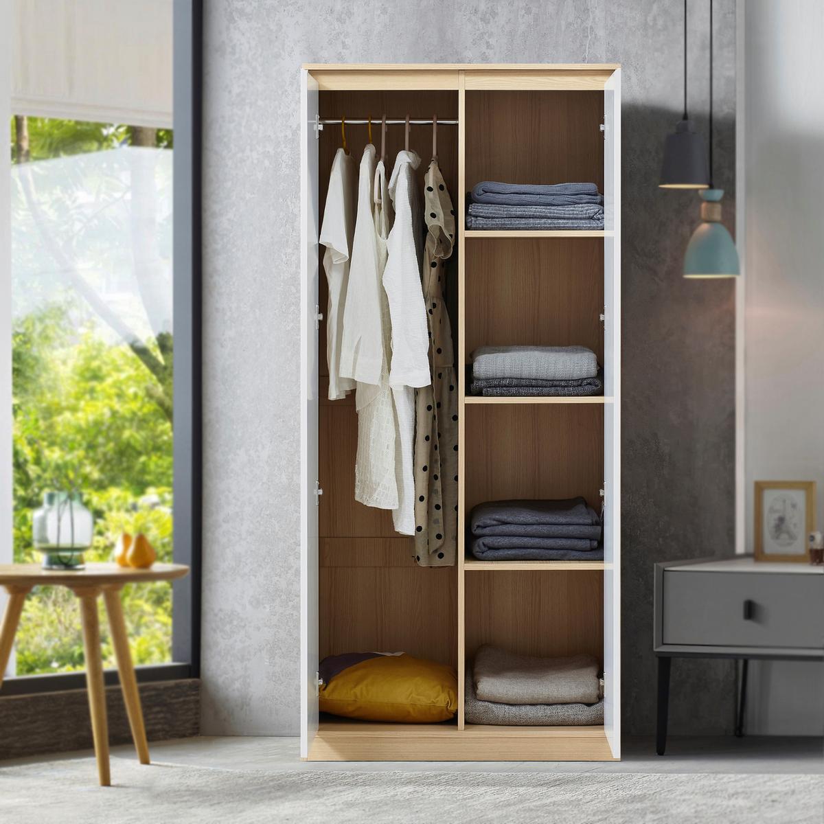 KLEIDERSCHRANK Bastheim - Eichefarben/Weiß, Holzwerkstoff (80/176/52cm) - [en.casa]