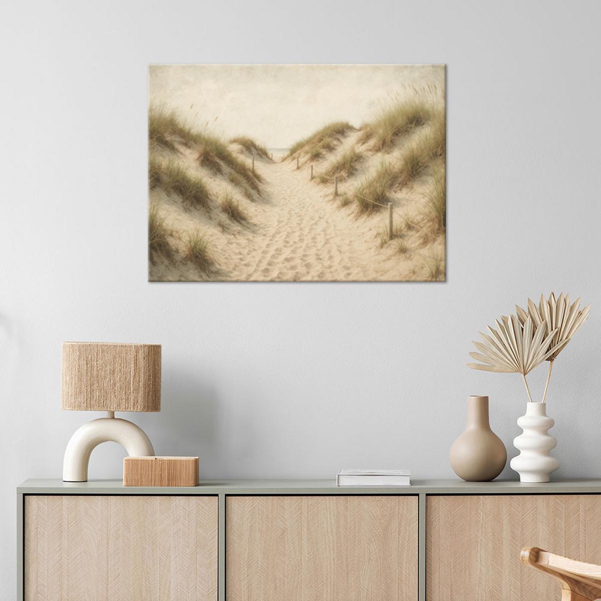 LEINWANDBILD Strand Dünen im Shabby Chic Stil 90x60cm - Beige, Textil (90/60cm) - Feeby