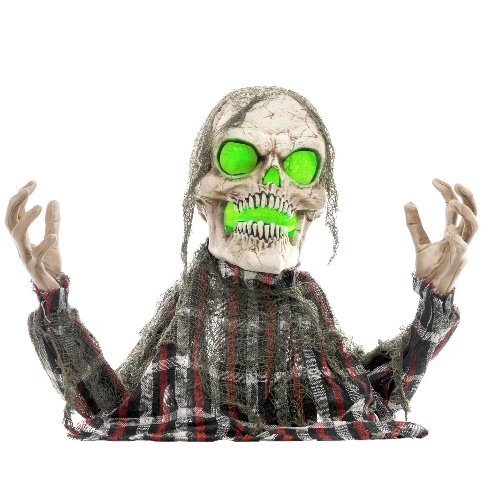 70CM Halloween Dekoration Skelett Halbkörper Figur mit LED-Lichter Soundfunktion - Dunkelgrau, Kunststoff (16/70/40cm) - HOMCOM