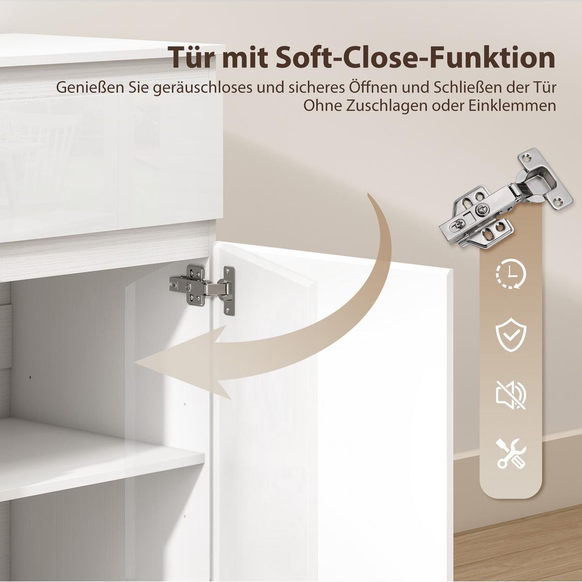 SIDEBOARD aus MDF 100/40/80 cm Weiß - Weiß Hochglanz, Holzwerkstoff (40/80/100cm) - HOMCOM