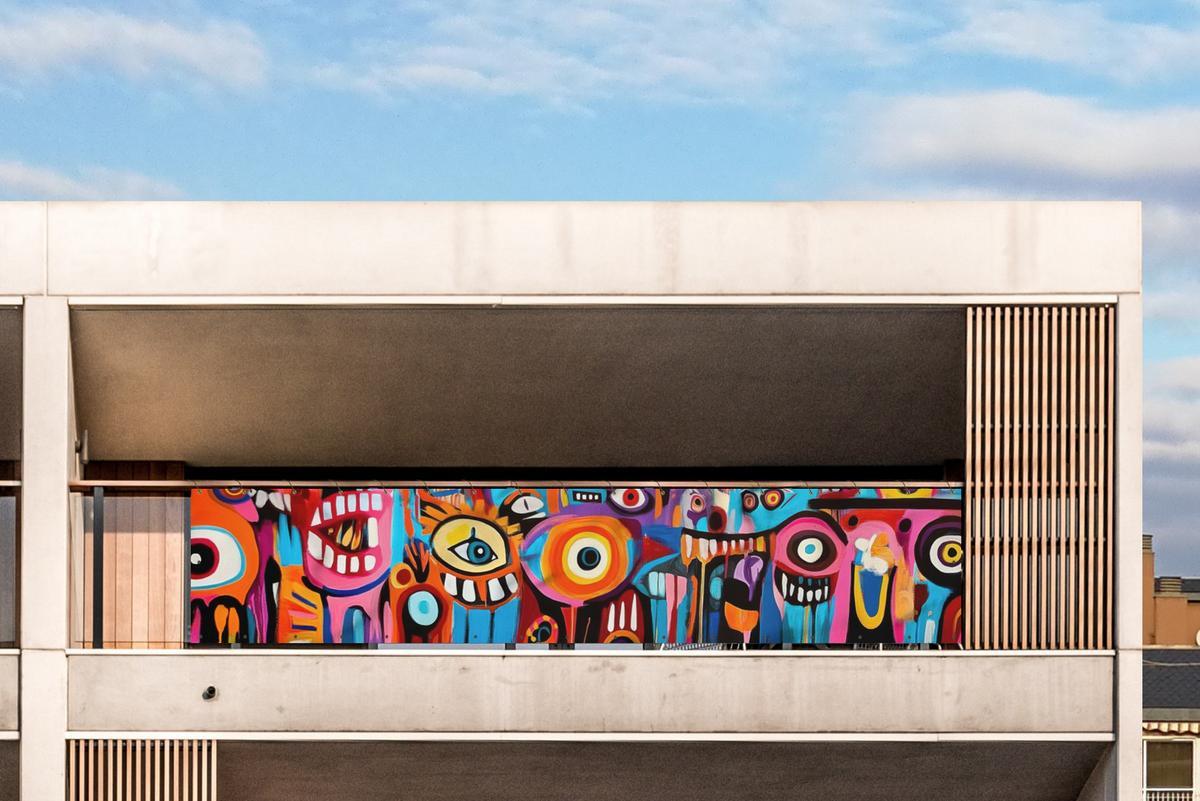 BALKON-SICHTSCHUTZ Abstrakt - Gesicht - Farbenfroh Deko XXL 500x110 cm - Multicolor, Kunststoff (500/110cm) - MuchoWow