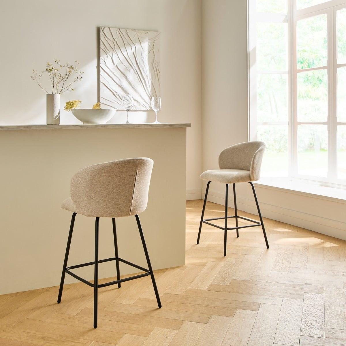2ER-SET Hocker aus meliertem Stoff mit Metallbeinen Sorrel 53/50/89 cm - Beige, Holzwerkstoff (50/89/51cm) - Calicosy