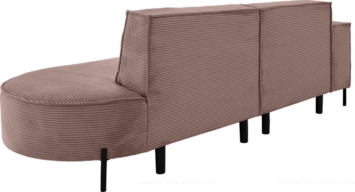 ECKSOFA Hana Loft 3-Sitzer Ecke Links, Cordstoff Chenille, Altrosa Rosa 241/80/168 cm - Schwarz/Rosa, Textil/Metall (241/168cm) - WFL GROUP