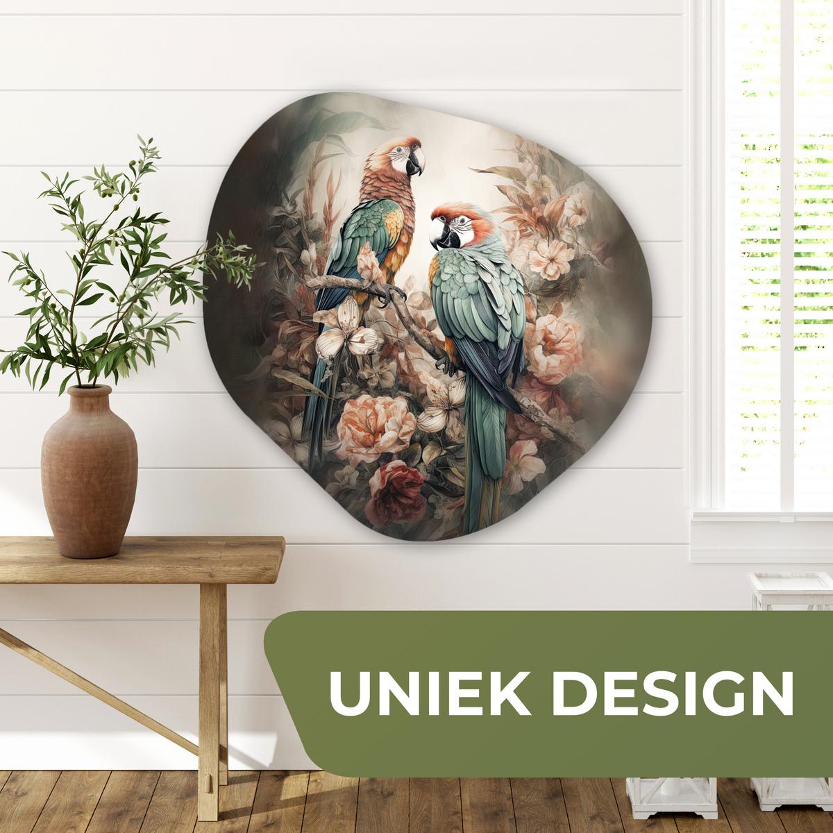 WANDBILD Papageien - Vögel - Natur - Blumen Room Decor 90x90 cm - Baltimorefarben, Kunststoff (90/90cm) - MuchoWow
