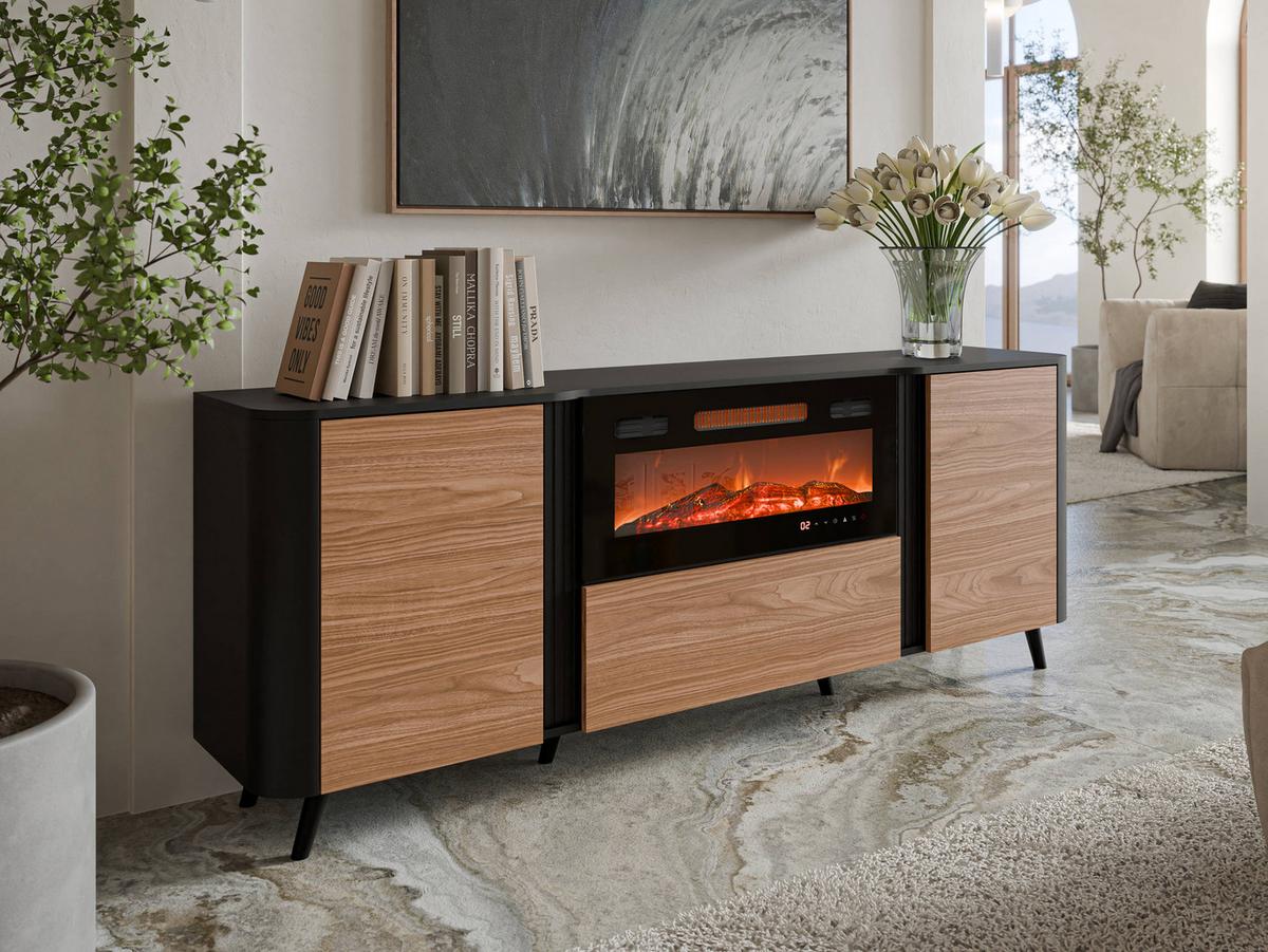 KOMMODE Volare 200 EF mit Kamin - Nussbaumfarben/Schwarz, Holzwerkstoff/Kunststoff (200/76/39cm) - MIRJAN24