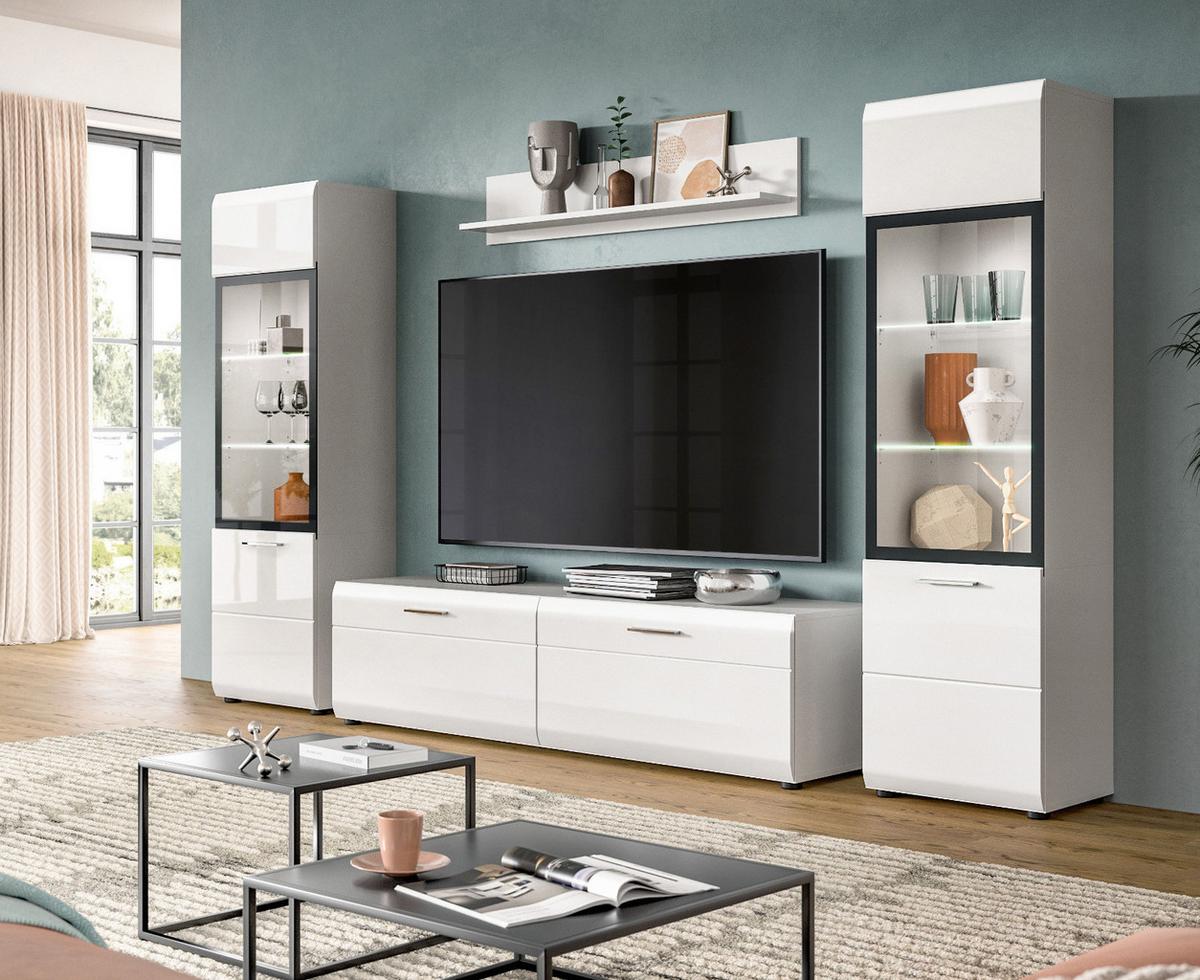 TV-LOWBOARD weiß Hochglanz, TV Unterteil 160 x 41 cm - Weiß Hochglanz/Silberfarben, Holzwerkstoff/Kunststoff (160/41/40cm) - Inn.Furn
