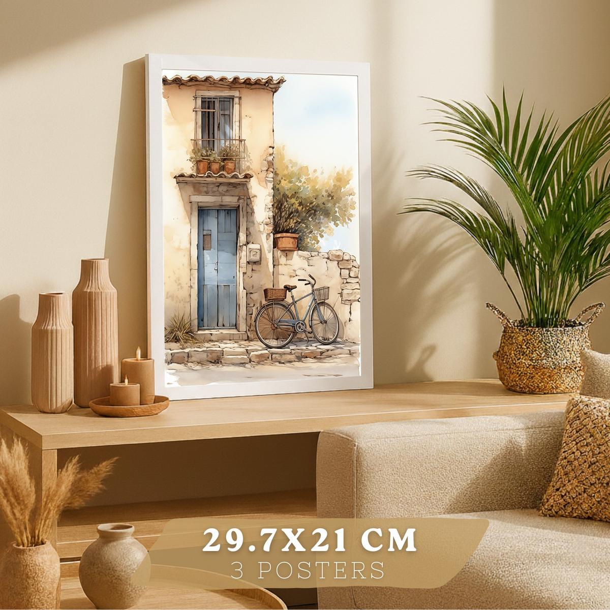 POSTER 3er Bilder-Set Wandbilder Maritim Aquarell Blau modern ohne Rahmen – Wohnzimmer Deko, Schlafzimmer, Küche, Badezimmer Weißer Rahmen A3 - Weiß, Papier (29.7/1/42cm) - Nacnic