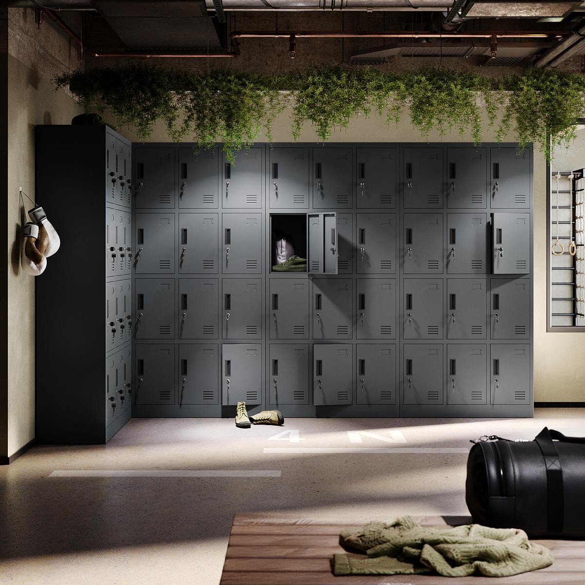 MEHRZWECKSCHRANK mit 12 Fächer Anthrazit Stahl 90x180x40cm - Anthrazit, Metall (90/185/40cm) - Muralo