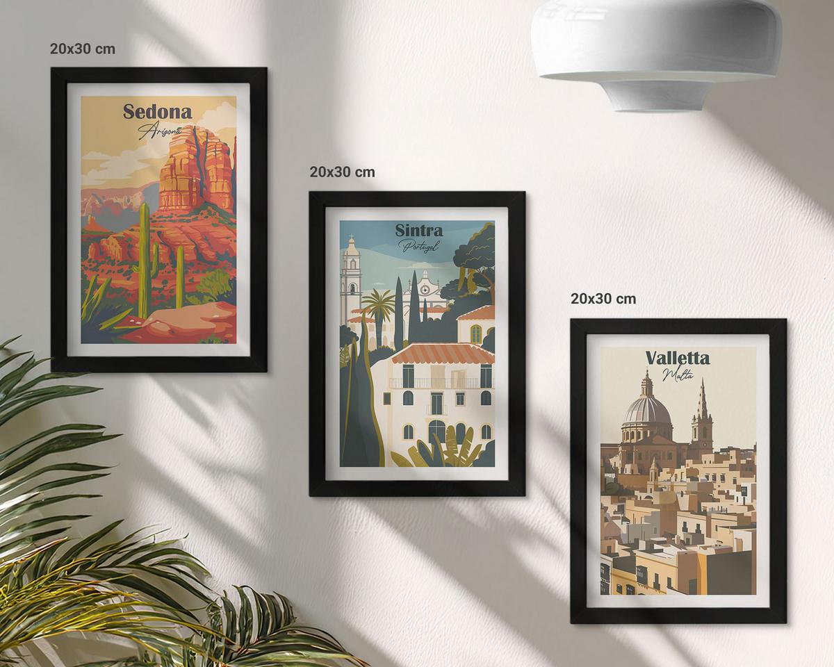 BILDER SET 3er Set - 20x30 cm Schwarzer Rahmen - Ansichten Sedona Sintra Valletta Retro - Schwarz, Kunststoff (20/30cm) - TULUP