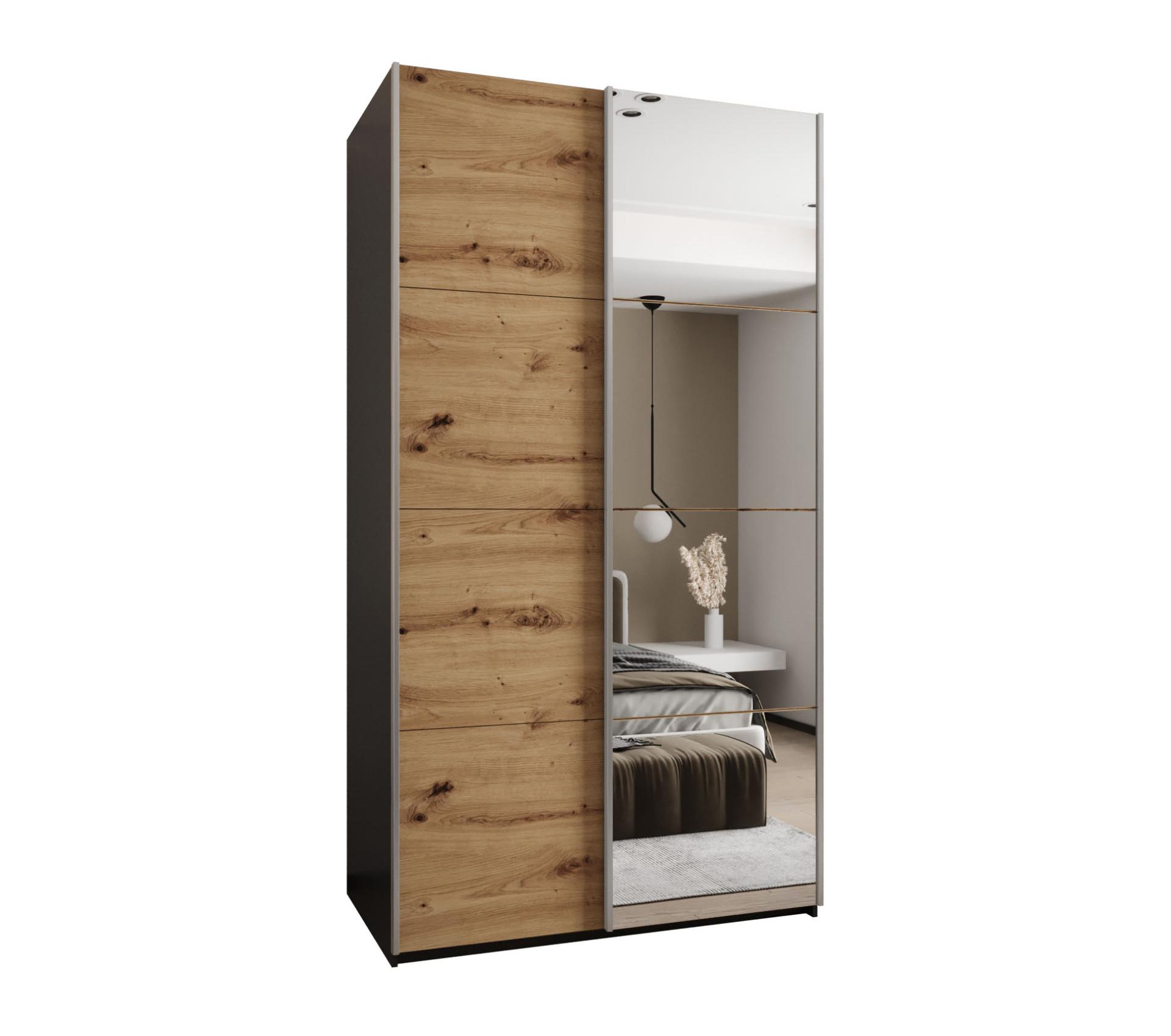 SCHWEBETÜRENSCHRANK 245,5/130/64 2-türig - Silberfarben/Schwarz, Holz/Metall (130/245/64cm) - Abiks Möbel