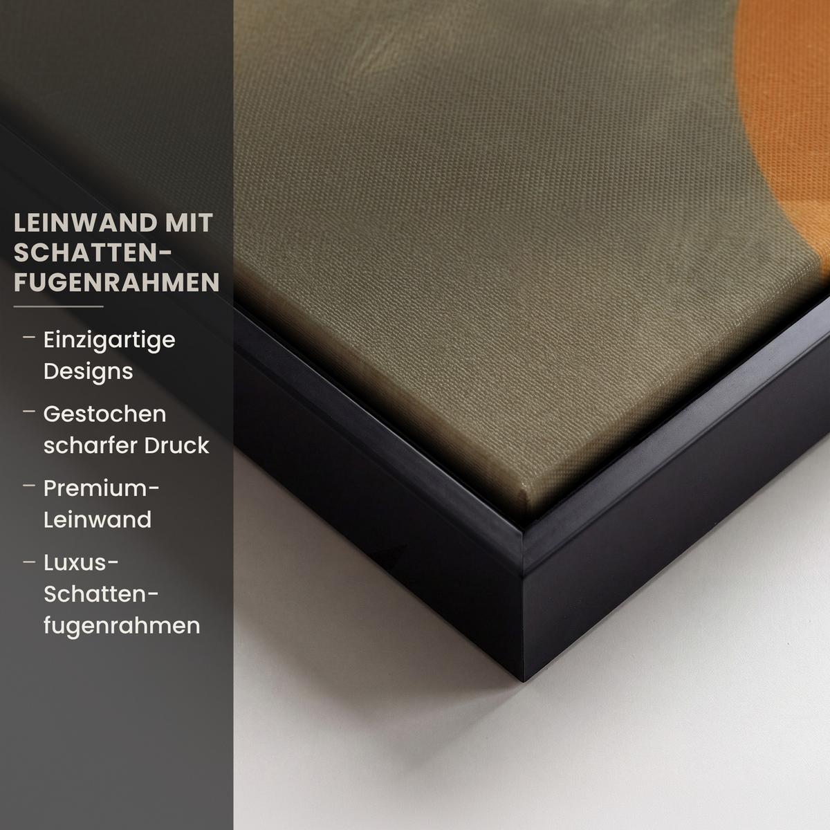 LEINWAND Bilder mit Rahmen - Formen - Rund - Blätter - Beige - 50x50 - Rostfarben, Textil (50/50cm) - MuchoWow