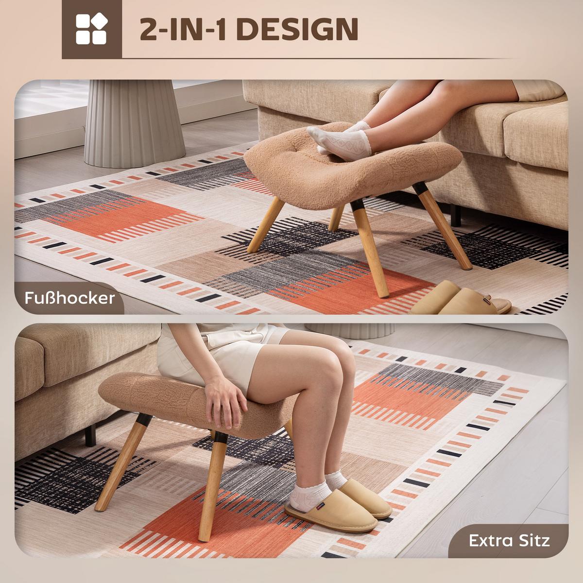 SITZHOCKER, Fußhocker, Polsterhocker, Fußstütze bis 120 kg belastbar Braun - Braun, Kunststoff (45/38/67cm) - HOMCOM