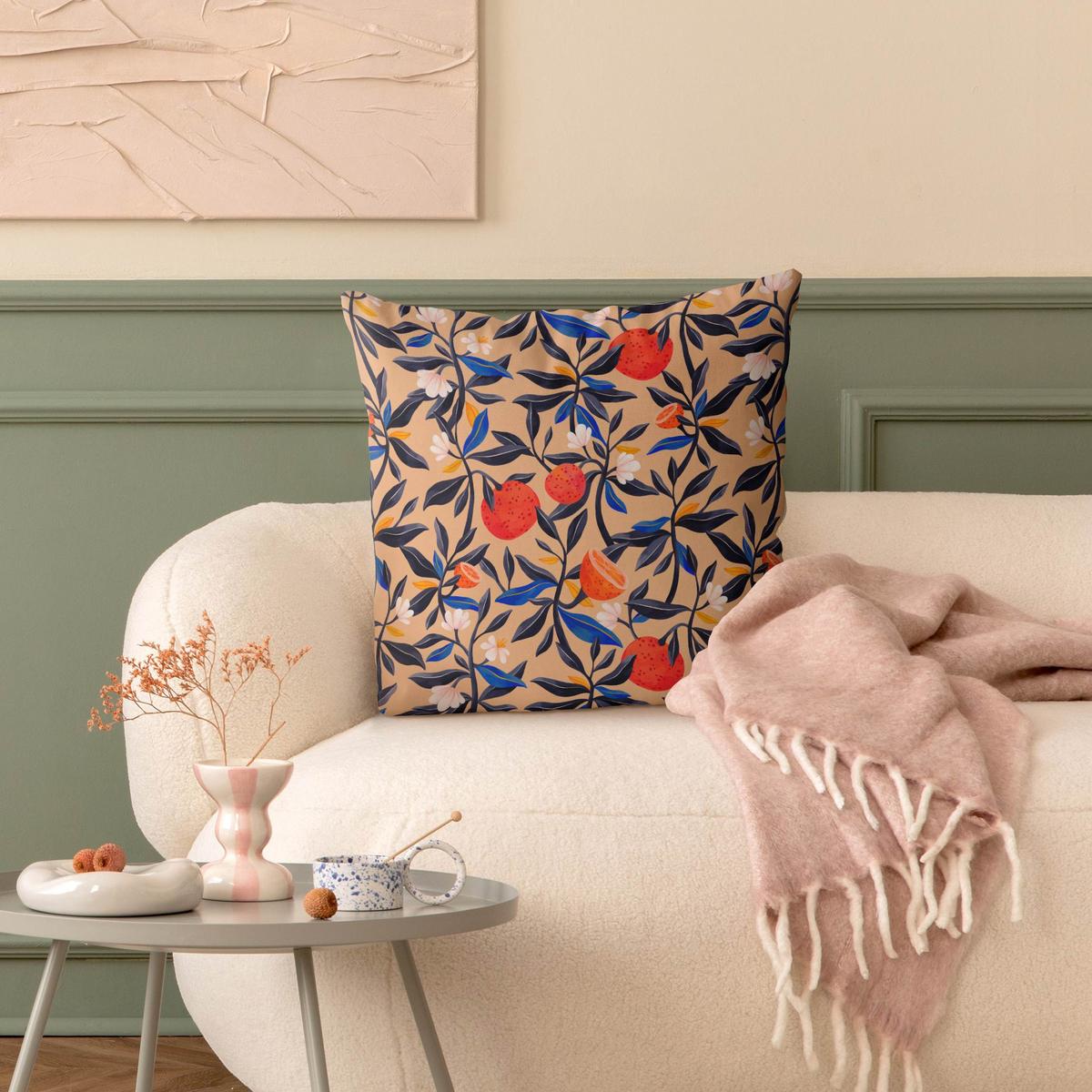 DEKOKISSEN Orangen mit Blätterranken 50/50 cm - Beige, Textil (50/50/10cm) - Bilderwelten