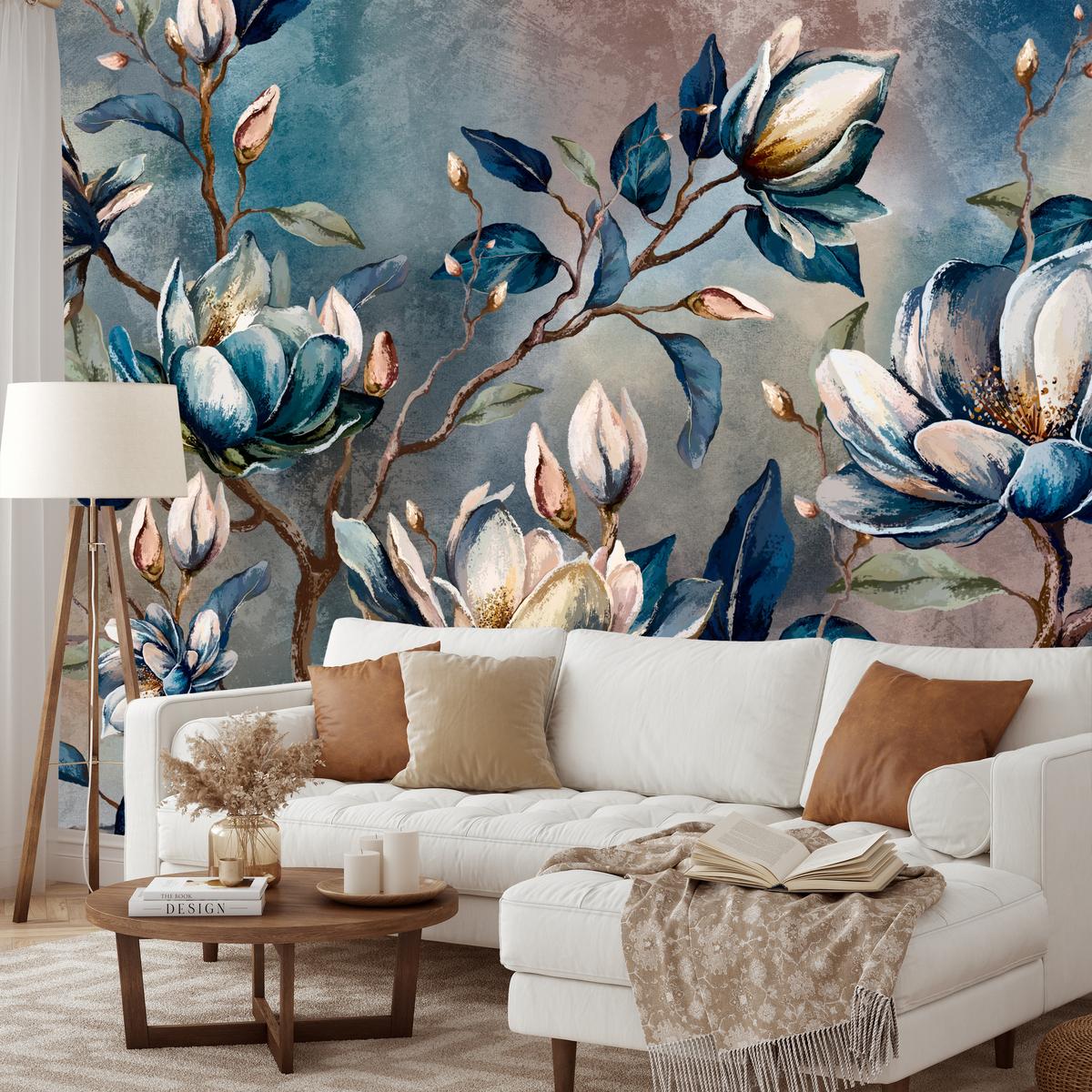 FOTOTAPETE für Wohnzimmer Wunderschöne Magnolien Blätter Zweige Blumen 350x256 - Multicolor, Papier (350/256cm) - Muralo