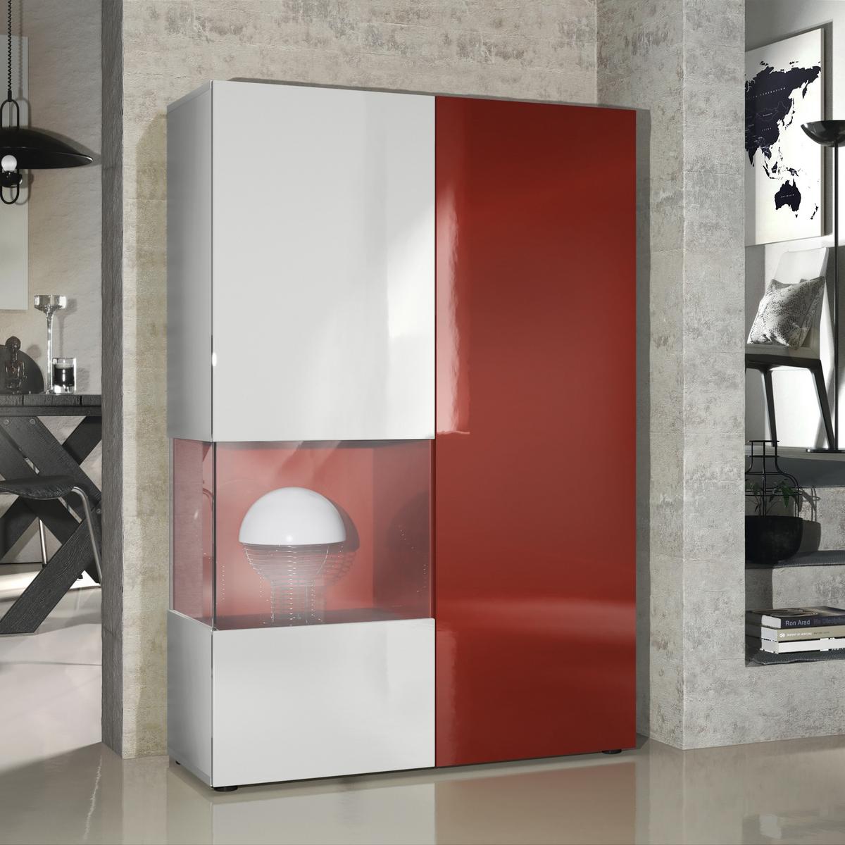 VITRINE Morena Tür und Einsatz in Bordeaux Hochglanz - Bordeaux, Holzwerkstoff (91.5/136.5/37cm) - Vladon