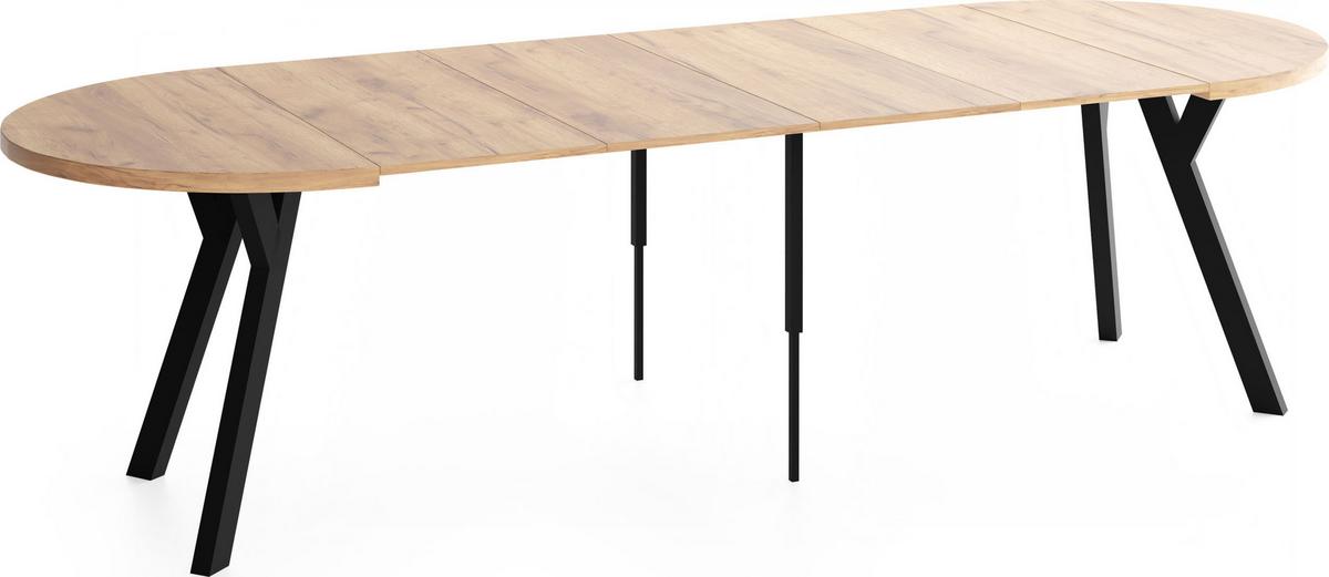 ESSTISCH Vero rund ausziehbar verlängerbar, Eiche Braun 100-300/100/77 cm - Eiche Wotan/Schwarz, Holz/Holzwerkstoff (100/300/77cm) - WFL GROUP