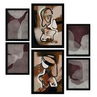 POSTER Set Mit 6 Nachkommenskunst In Weibliche Zusammenfassung Ästhetische Dekorative Gemälde Für Ihr Wohnzimmer Zuhause A3 & A4 Schwarzer Rahmen - Schwarz, Papier (29/3cm) - Nacnic