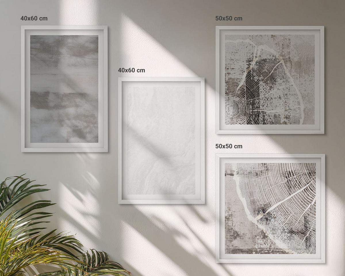 BILDER SET 4er Set - 50x50 cm & 40x60 cm Weißer Rahmen - Abstrakte moderne Formen - Weiß, Kunststoff (50/50cm) - TULUP