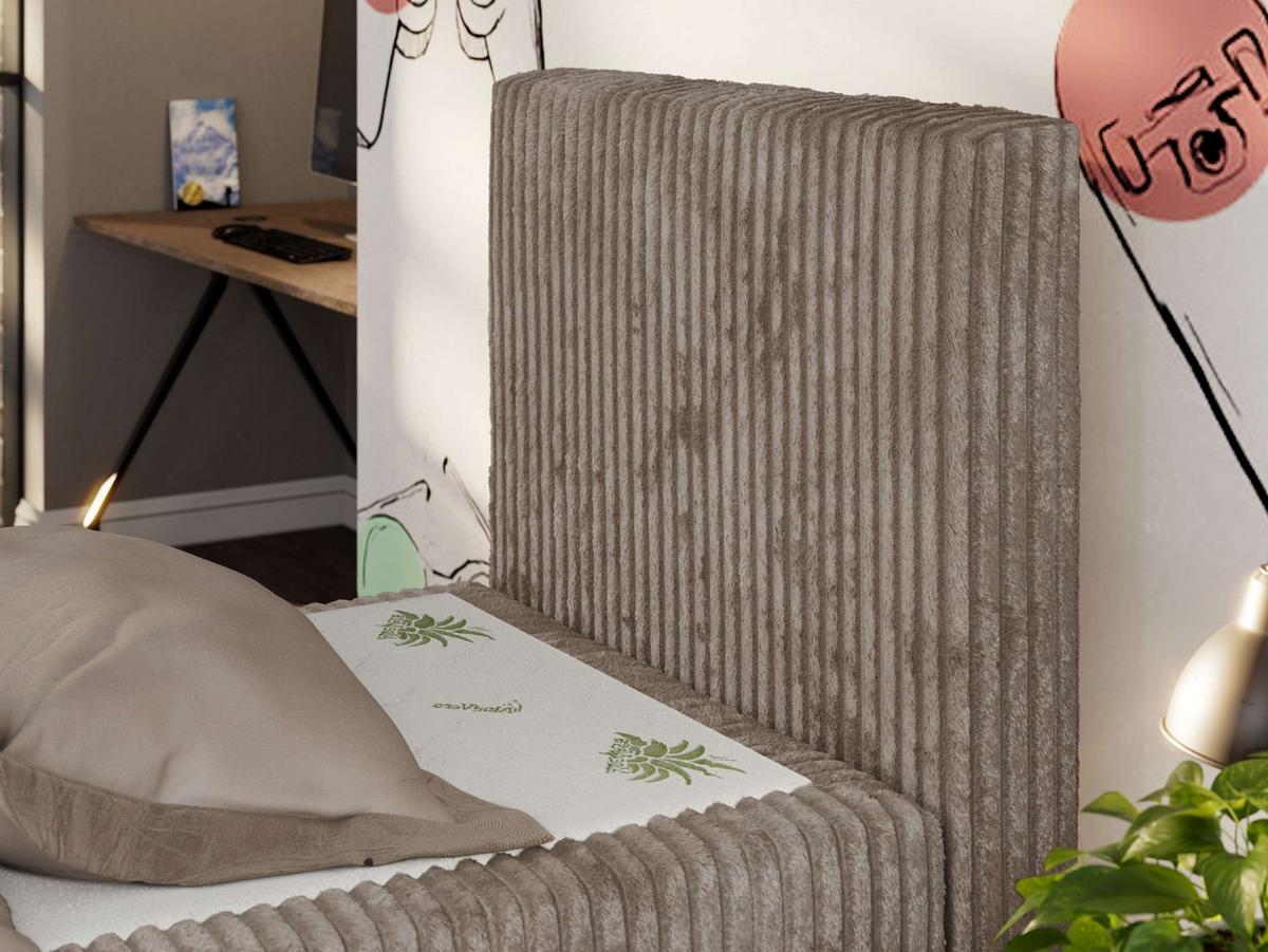 JUGENDBETT TILIO DUO 90/200 - Hellbraun Cord - H4 - Rechts Seite - Hellbraun, Textil (200/90cm) - MKS