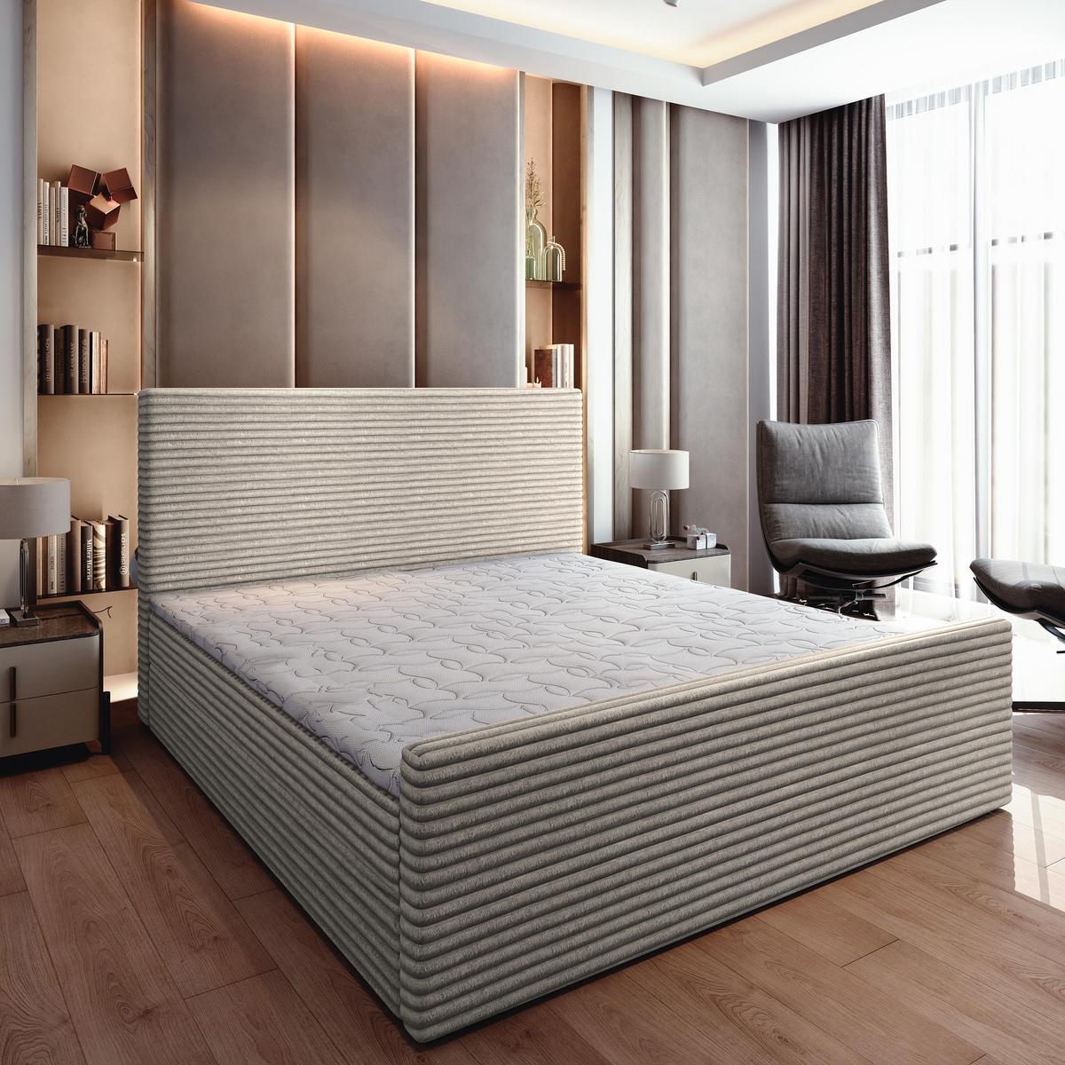 BOXBETT BRENTO 180x200 cm mit Matratze und Topper - Hellgrau - Hellgrau, Holz (180/200cm) - MASSENO