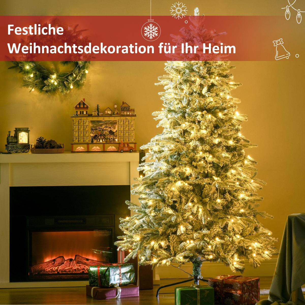 KÜNSTLICHER Weihnachtsbaum mit Leuchte, 180 cm Kunsttanne mit Kunstschnee - Weiß, Kunststoff (180cm) - HOMCOM