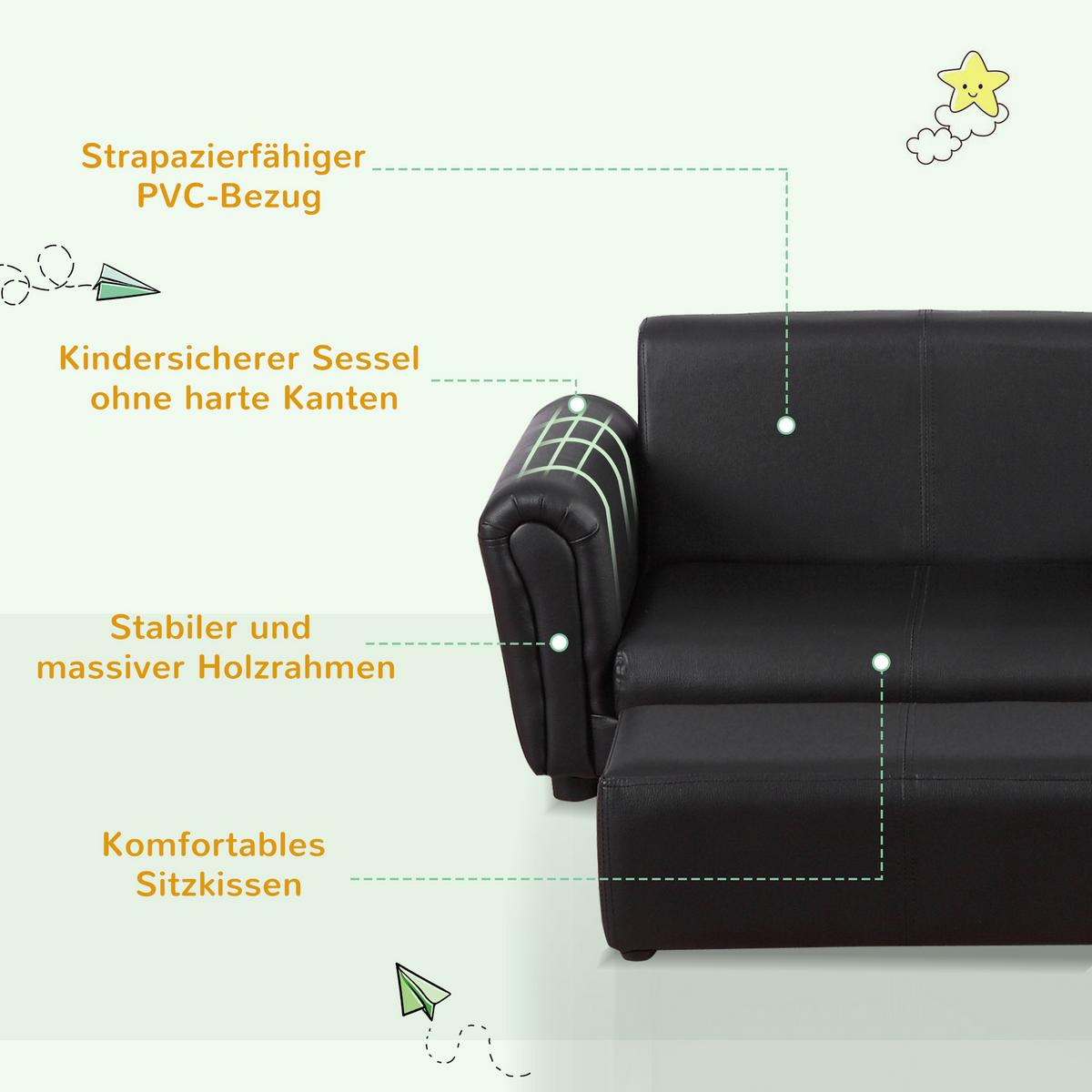 KINDERSESSEL, Schwarz, Holz, PVC - Schwarz, Holz (42/41/83cm) - HOMCOM
