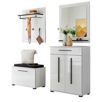 GARDEROBEN-SET weiß Hochglanz 5-teilig 170 cm, Flurgarderobe mit Soft-Close - Dunkelgrau/Weiß Hochglanz, Glas/Holzwerkstoff (170/200/40cm) - Furn.Design