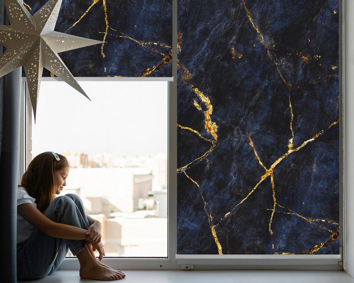INNENROLLO - Fensterrollo - Rollo - 150x140 cm - Marineblauer Marmor - Dunkelblau, Kunststoff (150/140/0.5cm) - TULUP