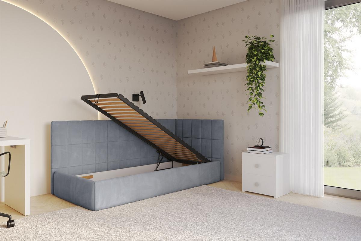 EINZELLBETT Jugendbett mit Bettkasten, Links - TULY 90x200 Grau - Grau, Holzwerkstoff/Textil (90/200cm) - ALTDECOR